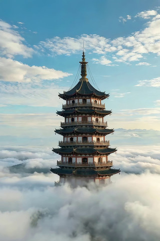 云海中的古风宝塔 云海中的古风宝塔