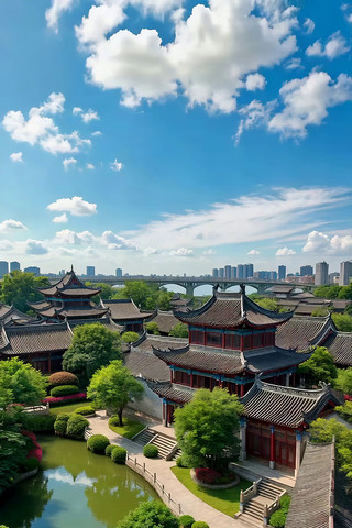 中式古建筑园林全景 中式古建筑园林全景