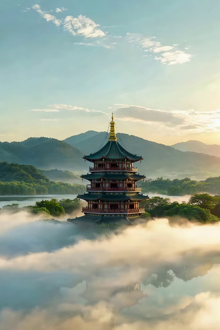 中式古亭山水风景 中式古亭山水风景