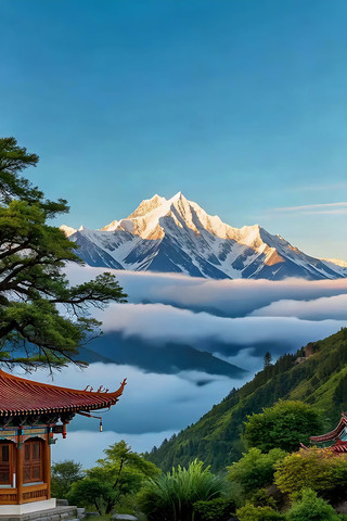 中式建筑与雪山自然风光素材 中式建筑与雪山自然风光素材