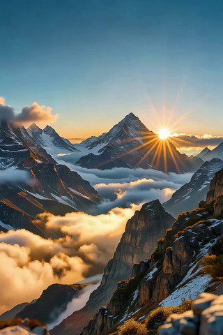 壮丽高山日出云海景观 壮丽高山日出云海景观