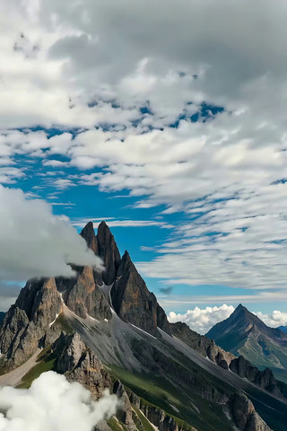 壮丽山峰与蓝天白云景观 壮丽山峰与蓝天白云景观