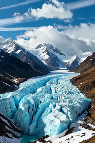 壮美雪山下的蓝色冰川景观 壮美雪山下的蓝色冰川景观