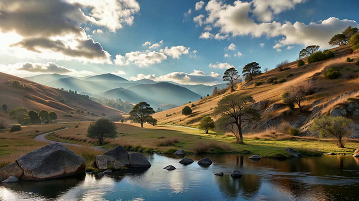自然风光山谷河流全景 自然风光山谷河流全景