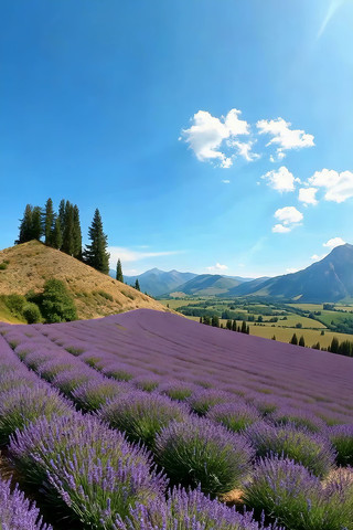 紫色薰衣草田自然风光 紫色薰衣草田自然风光