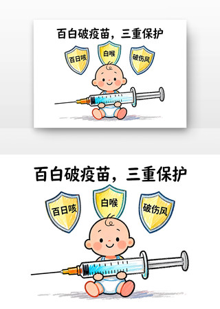 百白破疫苗三重保护儿童预防接种卡通 百白破疫苗三重保护儿童预防接种卡通