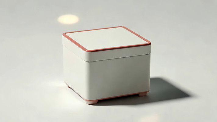 白色方形带红边盒子特写 白色方形带红边盒子特写