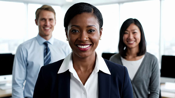 办公室内商务人士集体合影 办公室内商务人士集体合影