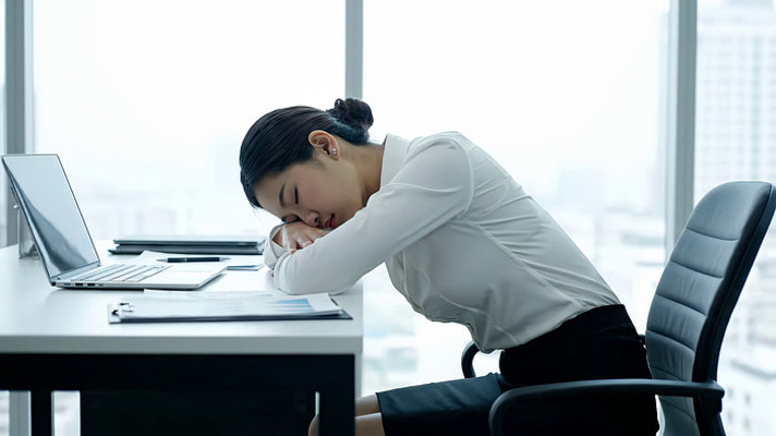 办公室女性趴在桌上休息 办公室女性趴在桌上休息