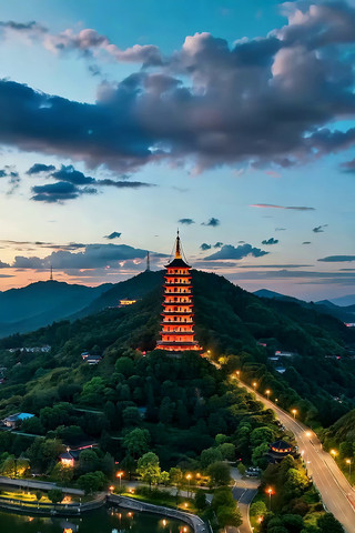 傍晚古塔山水风光 傍晚古塔山水风光