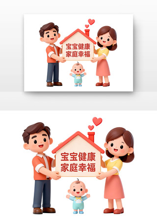 宝宝健康家庭幸福儿童预防接种卡通 宝宝健康家庭幸福儿童预防接种卡通