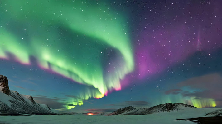 北极夜空极光自然风光 北极夜空极光自然风光