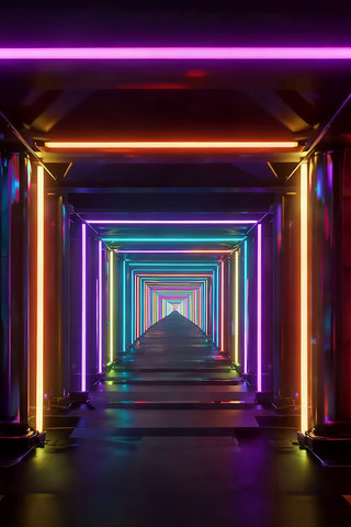 彩色霓虹灯光隧道通道 彩色霓虹灯光隧道通道