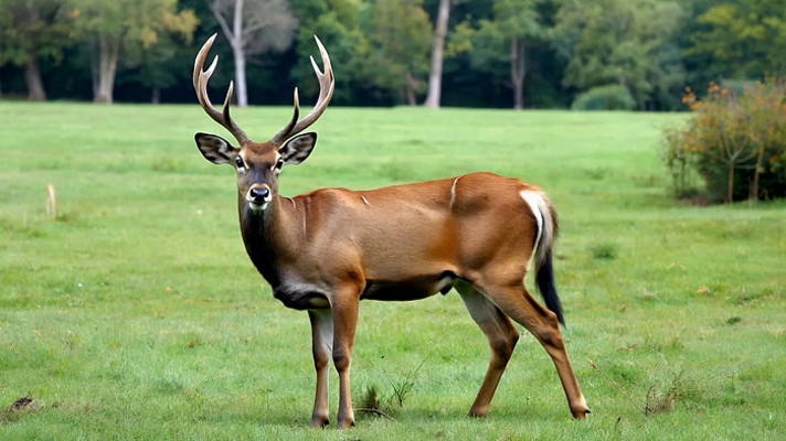 草地上站立的带角鹿 草地上站立的带角鹿