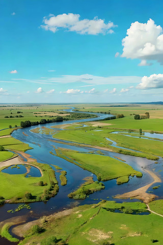 草原河流航拍全景 草原河流航拍全景