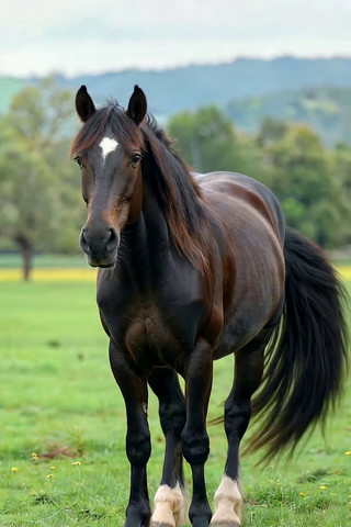草原骏马低头吃草画面 草原骏马低头吃草画面