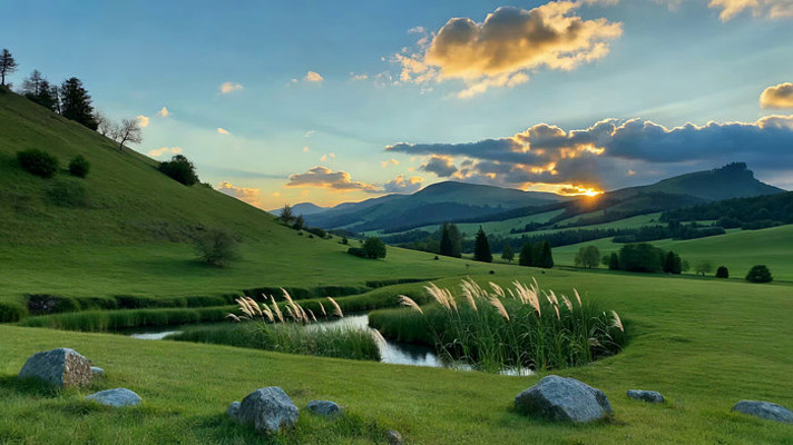 草原夕阳自然风光 草原夕阳自然风光