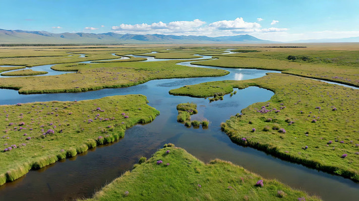 草原蜿蜒河流俯瞰全景 草原蜿蜒河流俯瞰全景