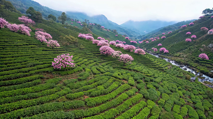 茶山樱花自然风光全景 茶山樱花自然风光全景