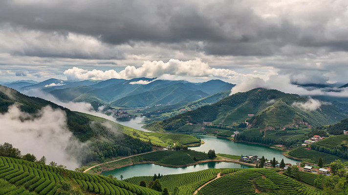 茶山云海自然风光全景 茶山云海自然风光全景