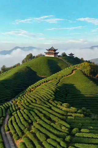 茶园中式建筑航拍全景 茶园中式建筑航拍全景