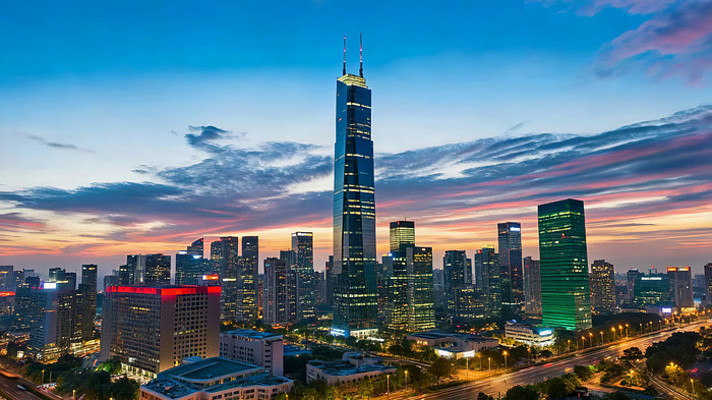 城市高楼黄昏全景 城市高楼黄昏全景