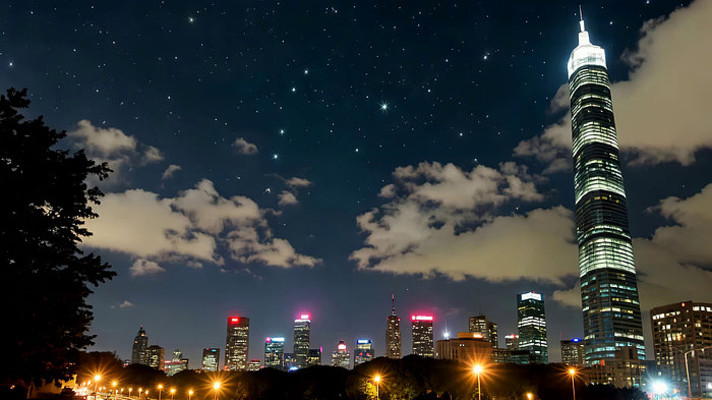 城市高楼夜景星空画面 城市高楼夜景星空画面