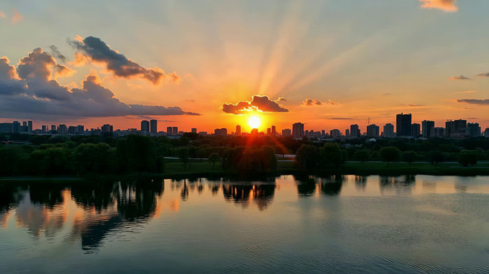 城市湖畔日落风景 城市湖畔日落风景