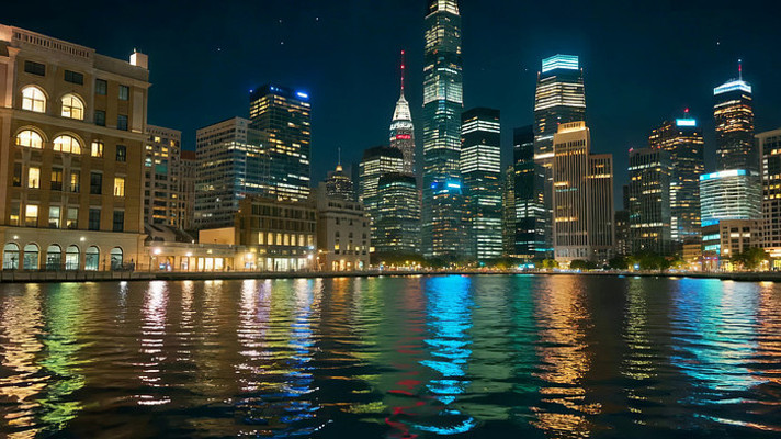 城市夜景河畔摩天大楼景观 城市夜景河畔摩天大楼景观