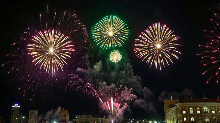 城市夜空绽放的绚烂烟花 城市夜空绽放的绚烂烟花