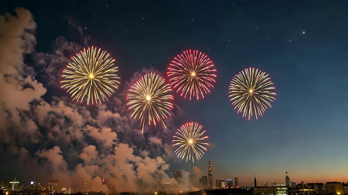 城市夜空绽放的绚丽烟花 城市夜空绽放的绚丽烟花