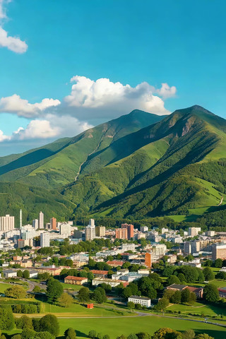 城市与山脉自然风光全景 城市与山脉自然风光全景