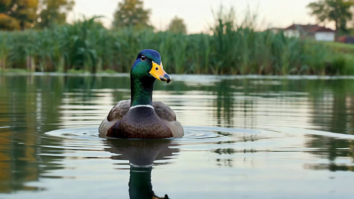 池塘中鸭子游动的画面 池塘中鸭子游动的画面