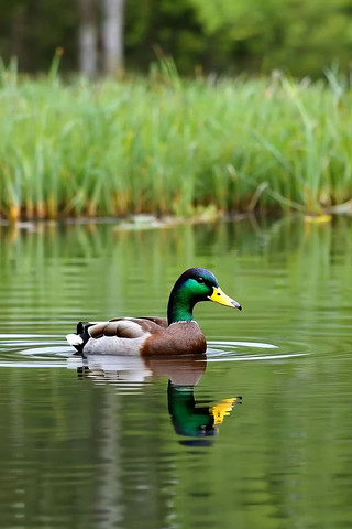 池塘中野鸭游泳画面 池塘中野鸭游泳画面