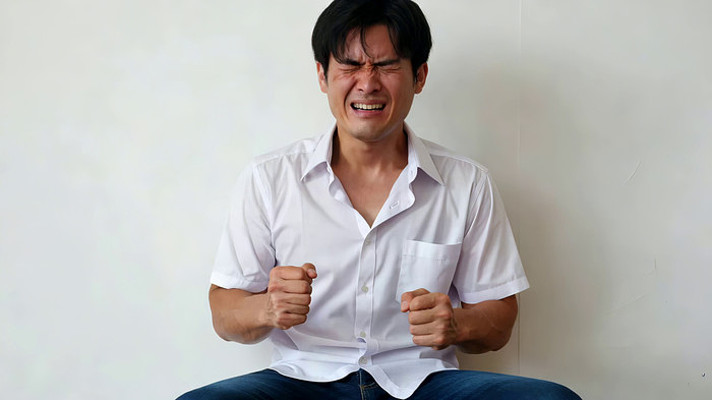 穿白衬衫男人握拳激动模样 穿白衬衫男人握拳激动模样