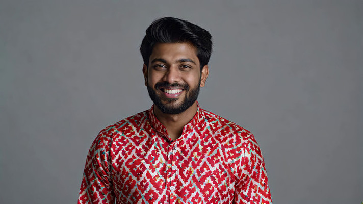 穿花衬衫男性微笑特写 穿花衬衫男性微笑特写