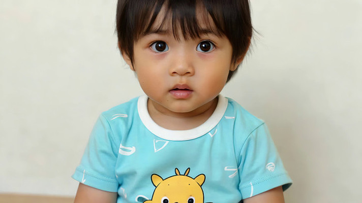 穿卡通T恤孩子正面特写 穿卡通T恤孩子正面特写
