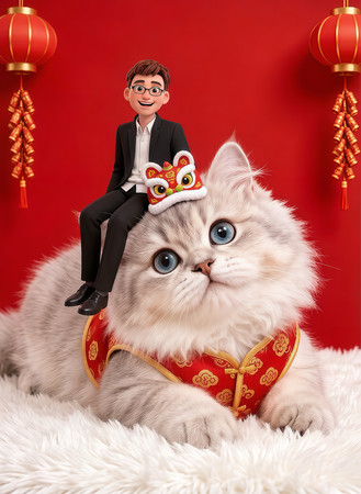 春节氛围的猫咪与正装男士 春节氛围的猫咪与正装男士