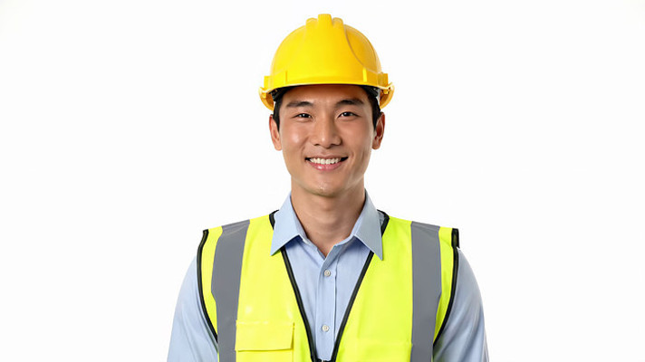 戴安全帽穿反光背心的男性 戴安全帽穿反光背心的男性