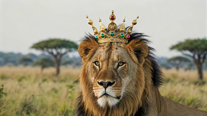 戴皇冠的狮子草原特写 戴皇冠的狮子草原特写