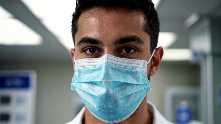 戴口罩的男性医护人员特写 戴口罩的男性医护人员特写