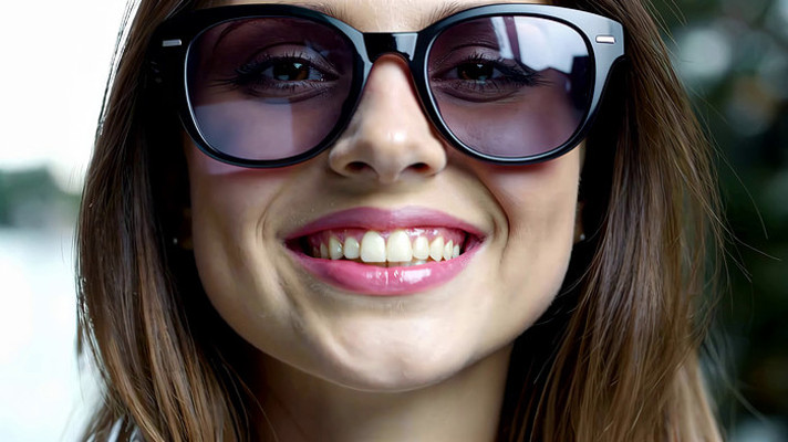 戴墨镜微笑的女性特写 戴墨镜微笑的女性特写