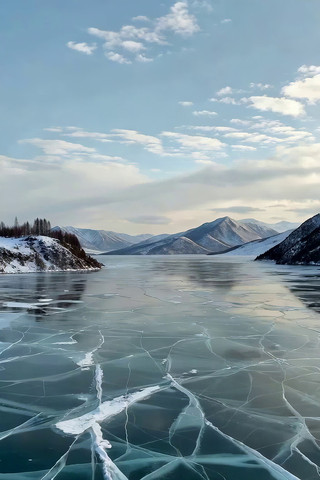 冬季冰封湖面自然风光 冬季冰封湖面自然风光
