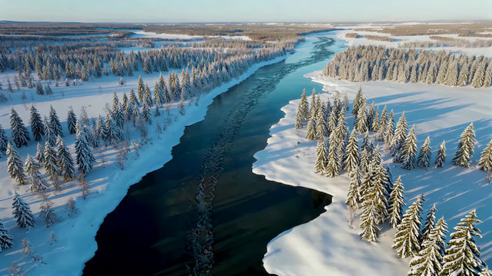 冬季河流森林雪景俯瞰 冬季河流森林雪景俯瞰