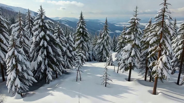 冬季雪景森林全景 冬季雪景森林全景