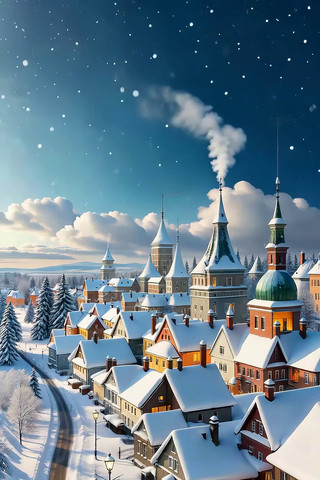 冬日雪景中的童话小镇 冬日雪景中的童话小镇