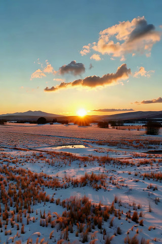 冬日雪原日落风光 冬日雪原日落风光