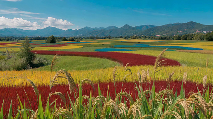 多彩稻田自然风光全景 多彩稻田自然风光全景
