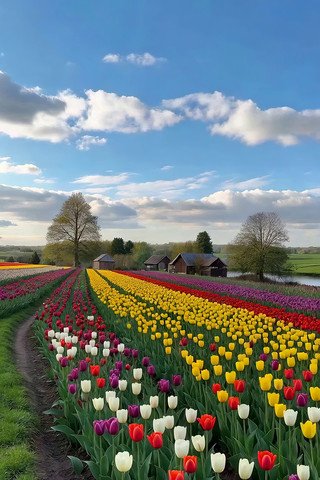 多彩郁金香花田田园风光 多彩郁金香花田田园风光