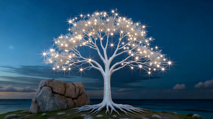 发光树海边景观 发光树海边景观